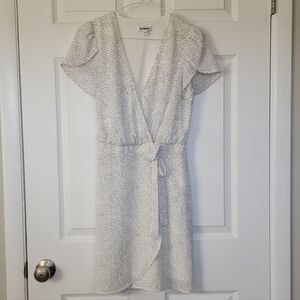 Express Polka Dot Flutter Sleeve V-neck Wrap Dress